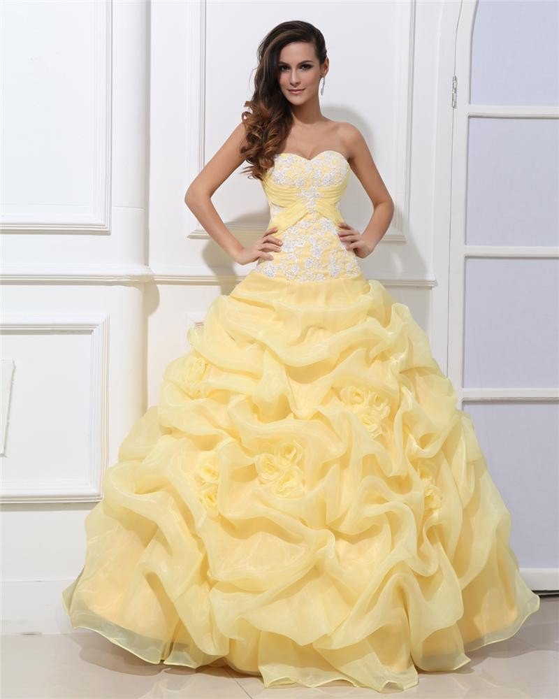Ball Gown Taffeta Sleeveless Tulle Flowers Beading Ruffles Applique Sweetheart Floor Length Quincean