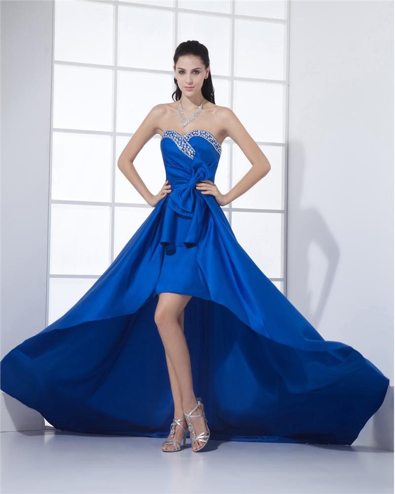 Sweetheart Neckline Floor Length Beading Pleated Satin A-Line Woman Prom Dresses