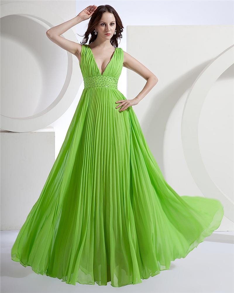 Sheath V-Neck Sleeveless Floor Length Satin Prom Dress