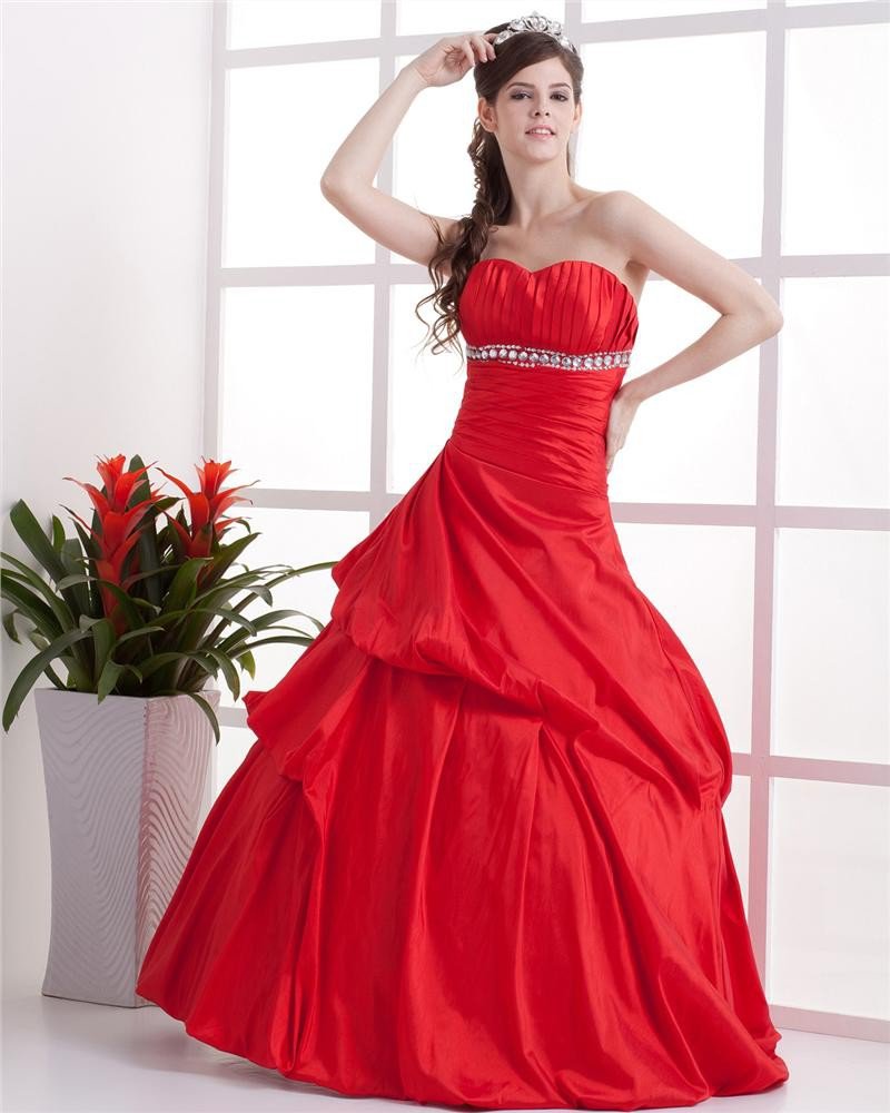 Ball Gown ALine Sweetheart Floor Length Beaded Taffeta Custom Prom Quinceanera Prom Dresses