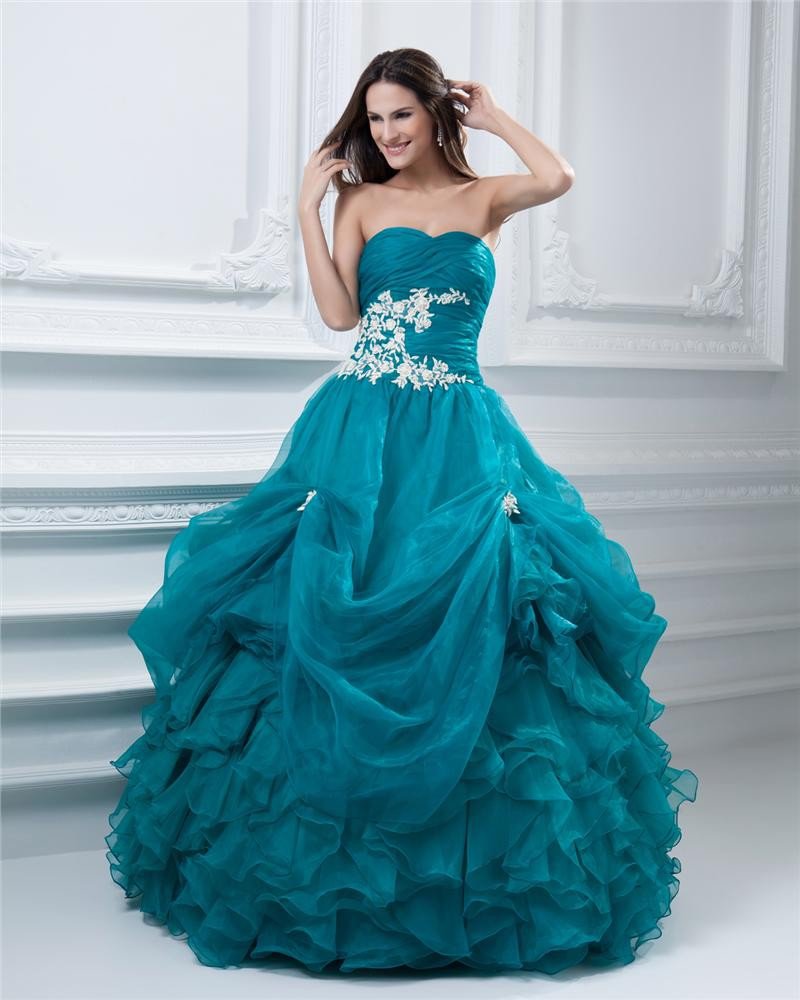 Ball Gown Organza Satin Ruffle Sweetheart Floor Length Quinceanera Prom Dresses