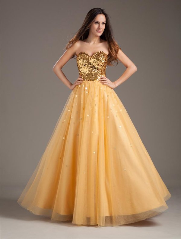 Fashion Yarn Sequins Sweetheart Floor Length Prom Dress
