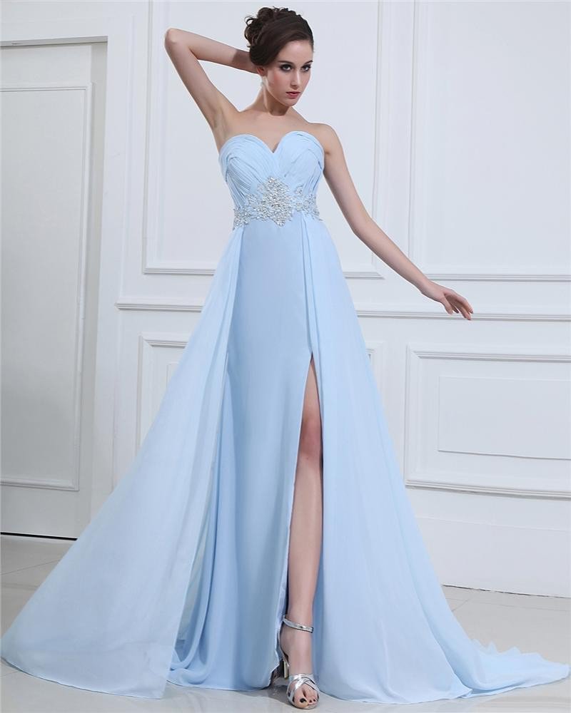 Sexy Sweetheart Beading Chiffon Ruffle Floor Length Prom Dresses