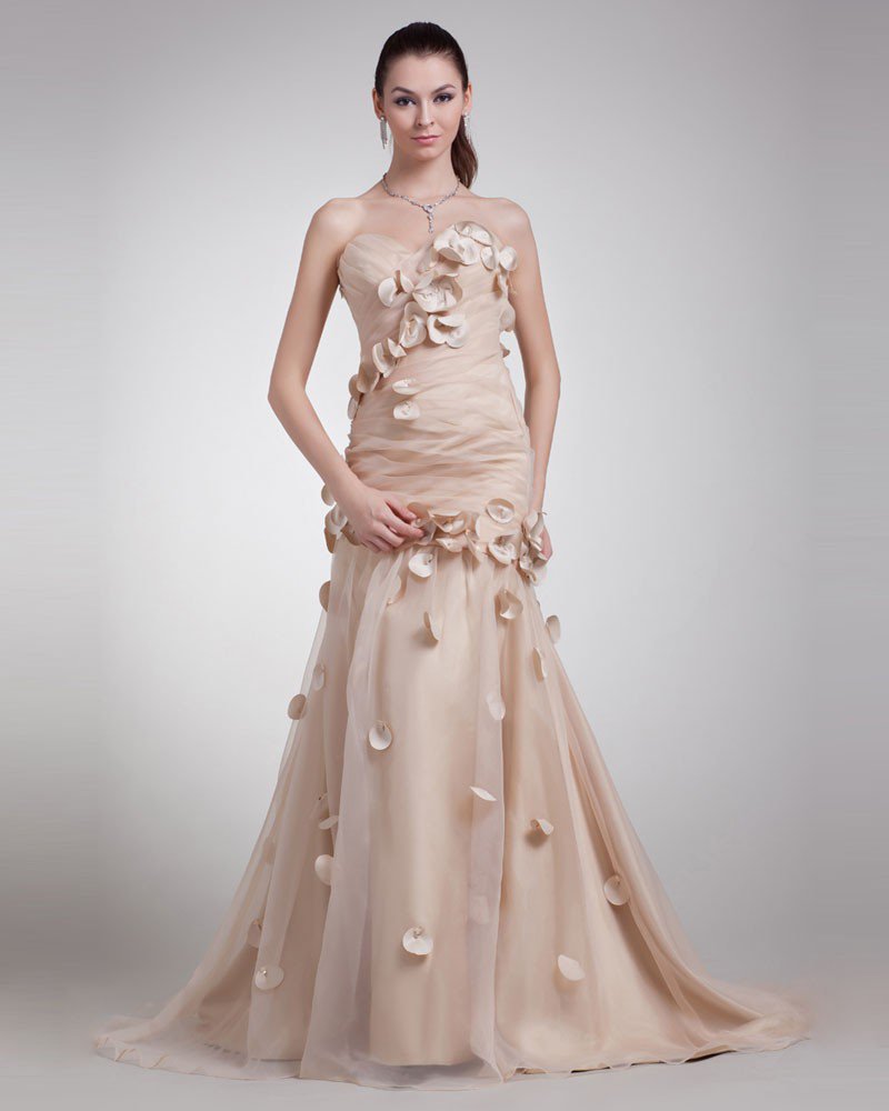 Organza Applique Ruffle Sweetheart Floor Length Prom Dress