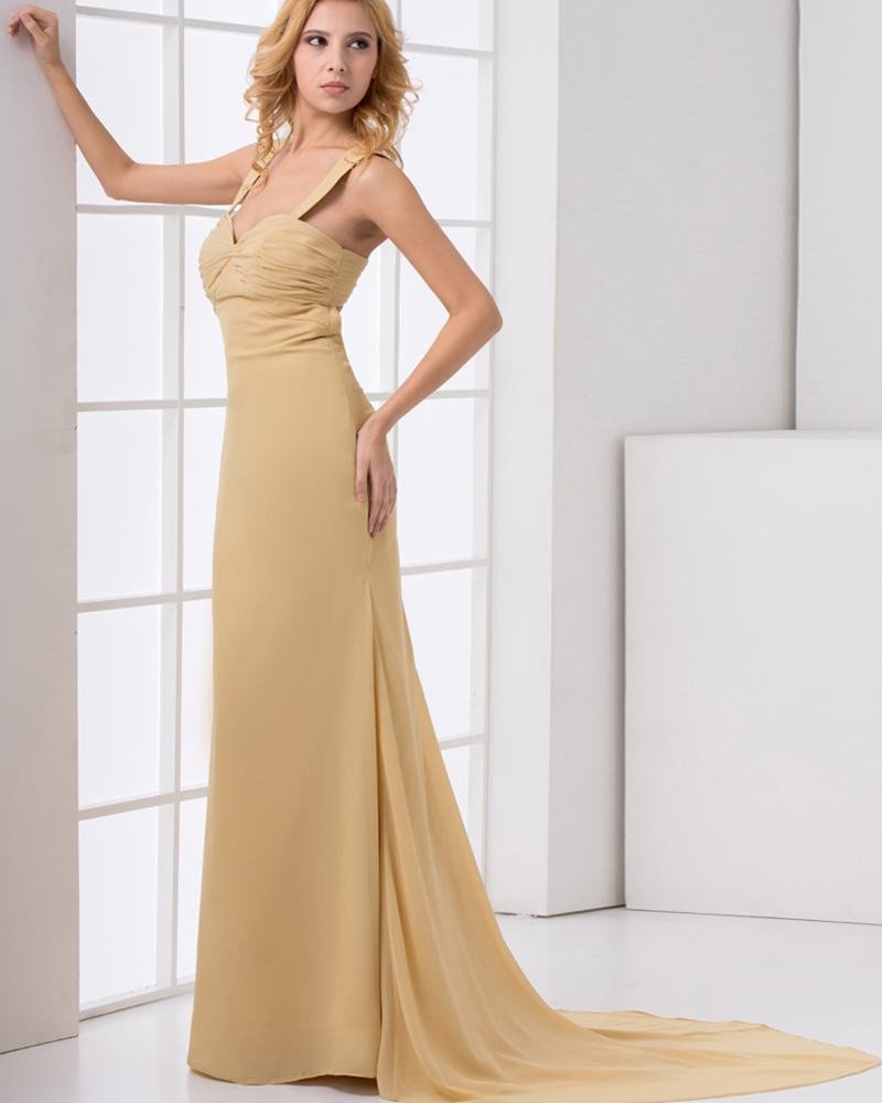 Fashion Chiffon Pleated Shoulder Straps Sleeveless Floor Length Prom Dress