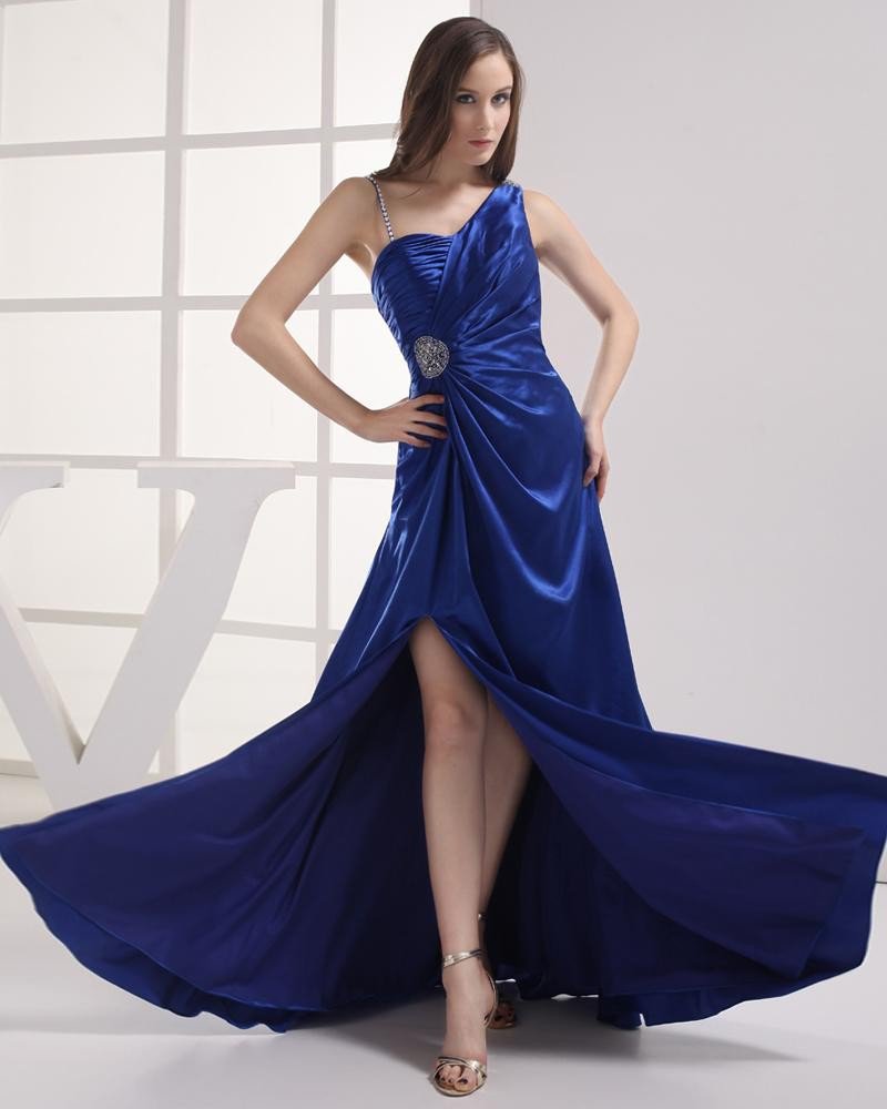 Unique Style Floor Length Beading Pleated Imitation Silk Women Prom Dress