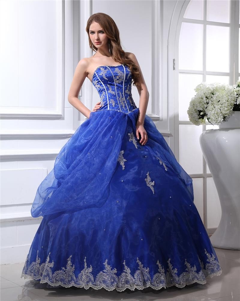 Ball Gown Floor Length Sweetheart Beading Applique Yarn Womens Quinceanera Prom Dress