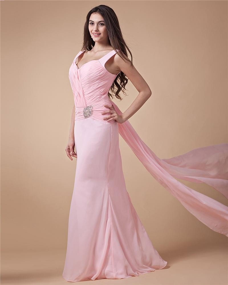 Sweetheart Ruffle Beading Sleeveless Zipper Chiffon Floor Length Woman Prom Dress