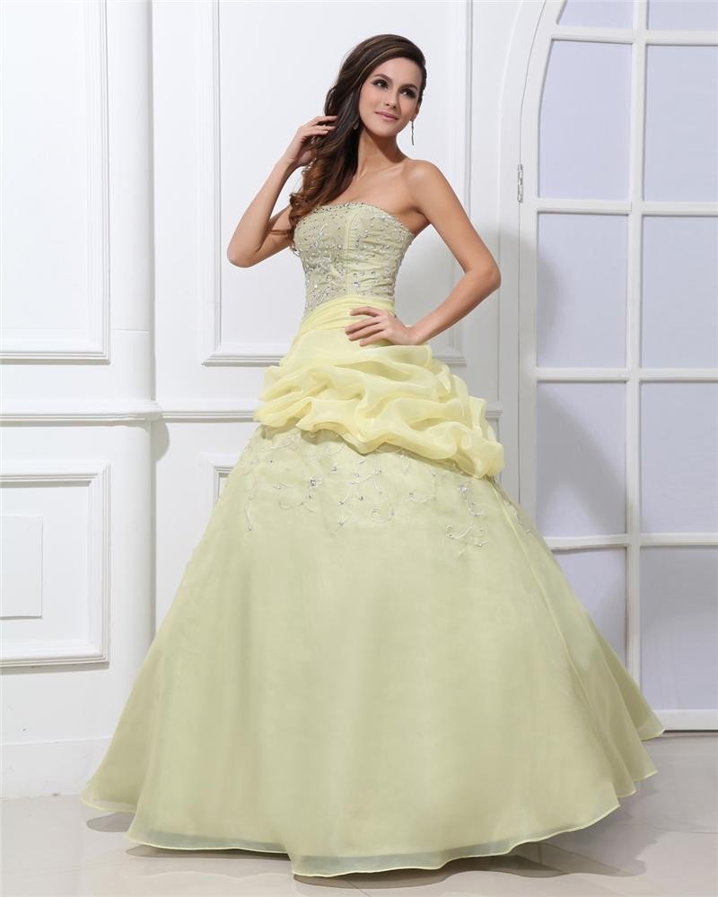Ball Gown Satin Chiffon Beading Strapless Floor Length Quinceanera Prom Dresses