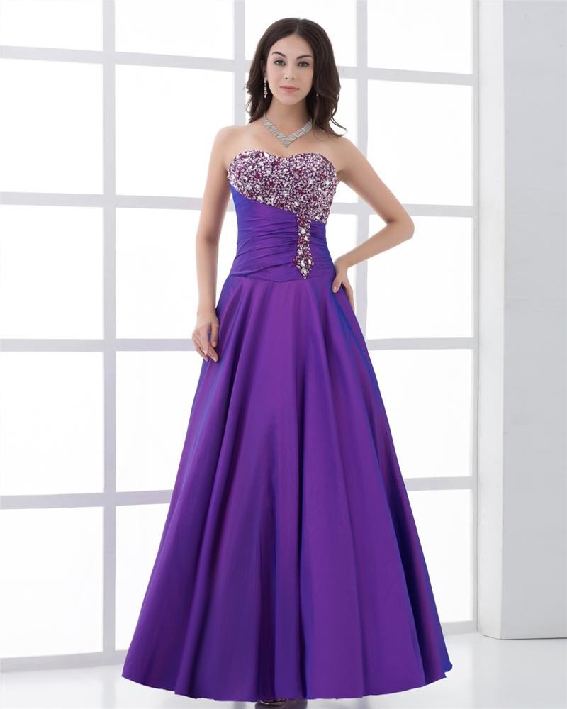 Sweetheart Beading Pleated Floor Length Women Prom Dress