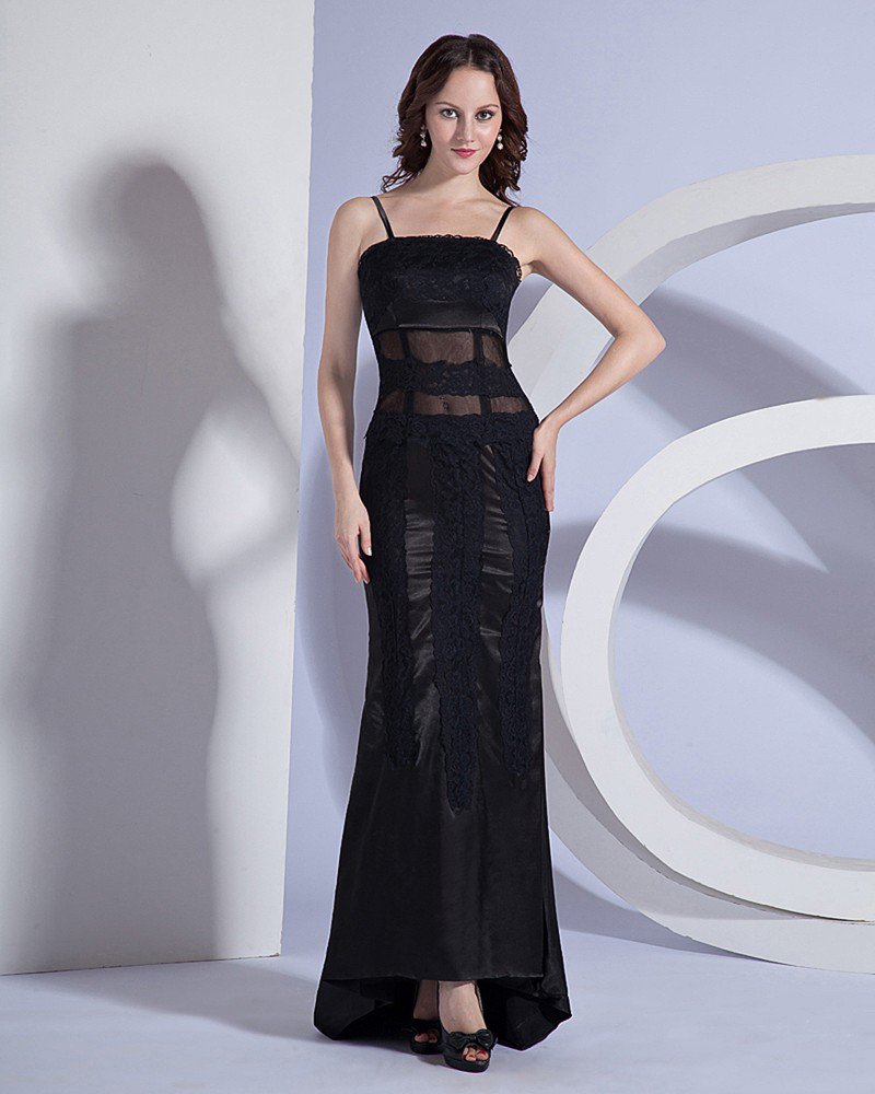 Sheath Strapless Watteau Train Satin Prom Dresses