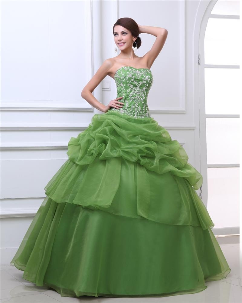 Ball Gown Sweetheart Floor Length Embroidery Beading Organza Woman Quinceanera Prom Dress
