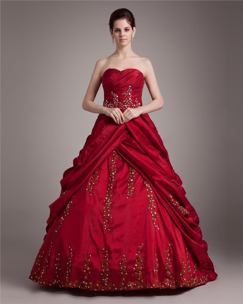 Ball Gown Satin Embroidery Beading Sweetheart Floor Length Quinceanera Prom Dresses