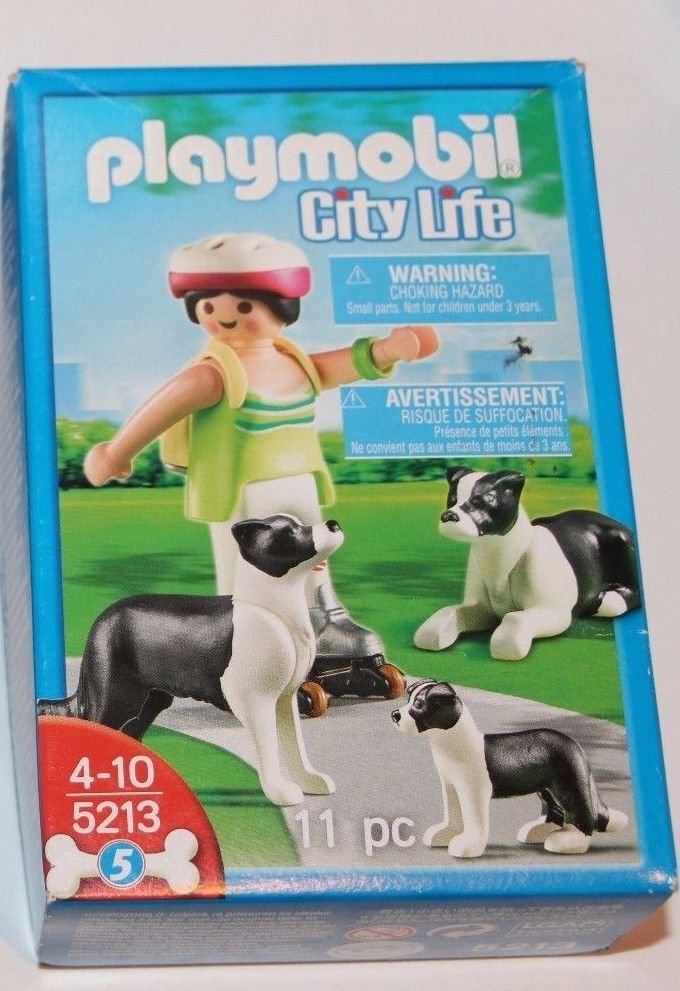Playmobil City Life 5213 Girl Roller Blading W/ Border Collies And Backpack NEW