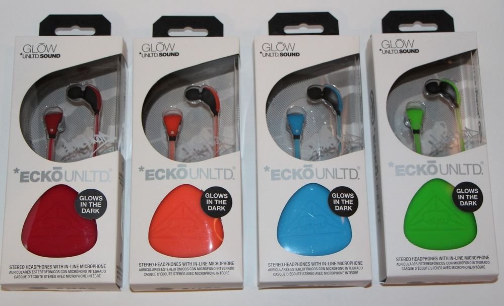 ECKO UNLTD SOUND GLOW STEREO HEADPHONES W MIC ORANGE/BLUE/GREEN/RED NEW
