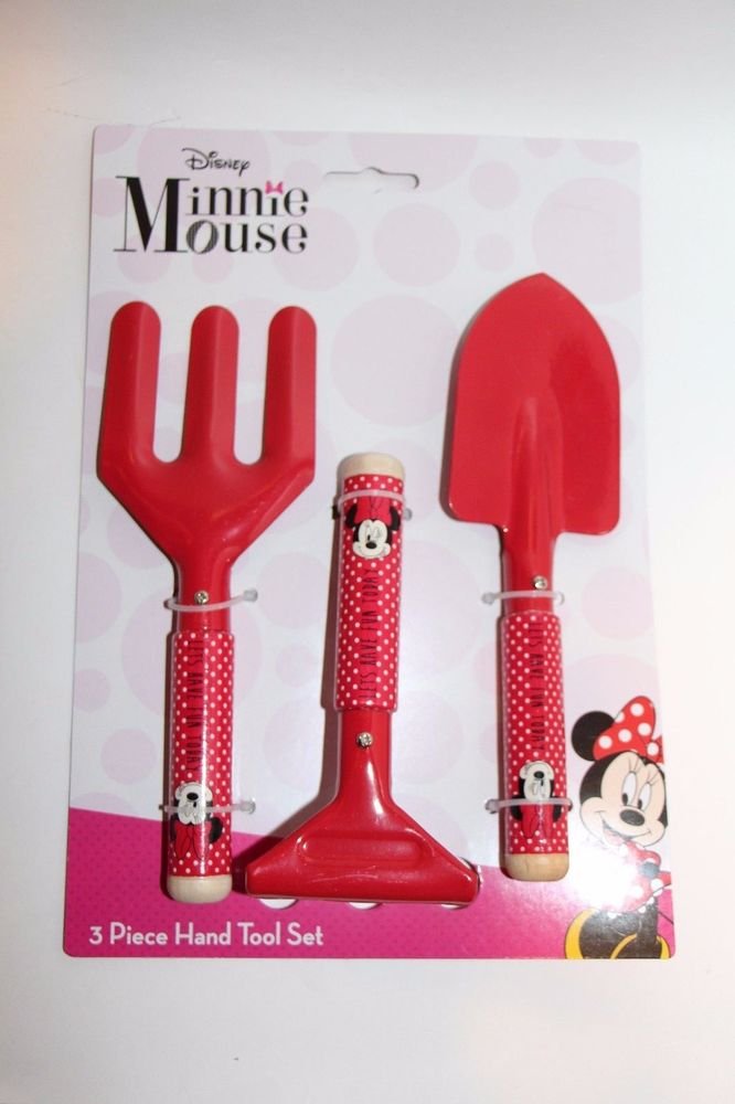 Disney Minnie Mouse Kids 3 piece Garden Tool Set METAL/WOOD NEW SHIPS SAME DAY