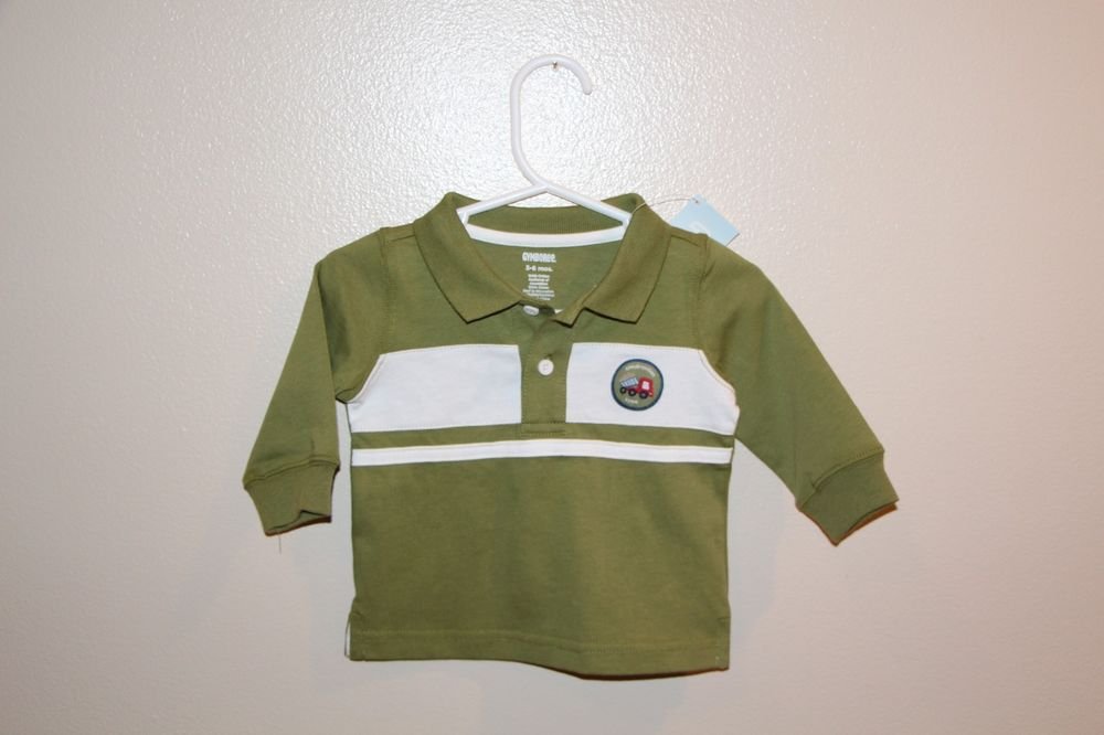 Gymboree Boys Construction Zone Long Sleeve Polo 3-6 Months Green w/white NEW