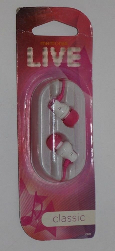 Memorex Live Classic CB25 Earbud Headphones Pink and White NEW SHIPS SAME DAY