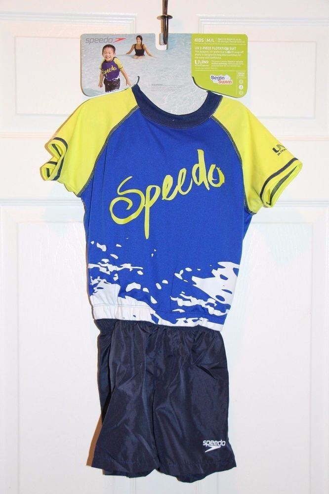 Speedo Toddler Kids M/L Boys Age 2-4 UV 2 piece Flotation Suit Swim Bathing Suit