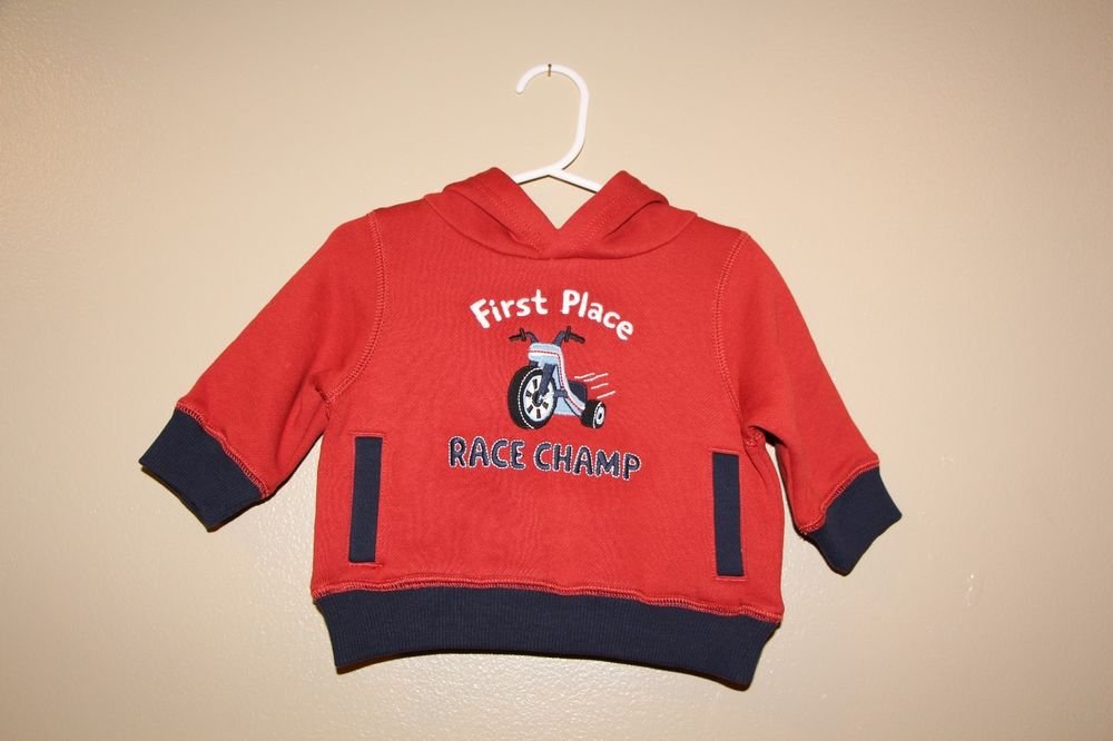 GENUINE Gymboree First Place Race Champ Orange Hooded Sweat Shirt W/ Bike NWT
