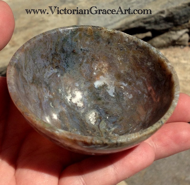 Gemstone Bowls Moss Agate karma cleansing stone altar Bowl Crystal healing Energy clearing crystals