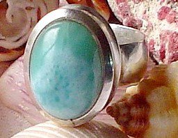 Metaphysical Crystals Larimar Gemstone Sterling Silver Ring Atlantean Dolphin Soul Healing Jewelry