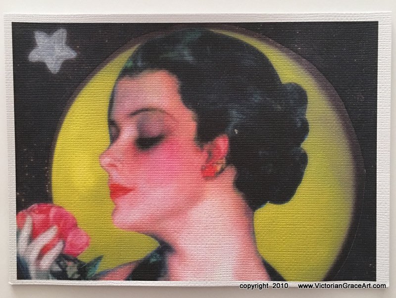 Giclee Fine Art Metaphysical Fantasy Print Pink Rose Art Deco Lady Love Spell Full Moon Magic