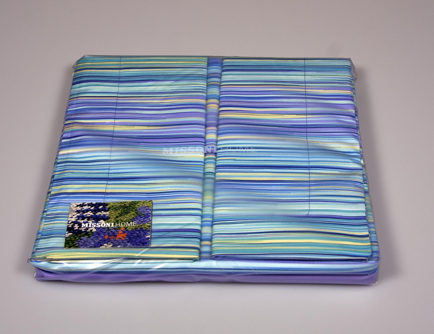 Modern striped bedding set Missoni Home turquoise and purple 170