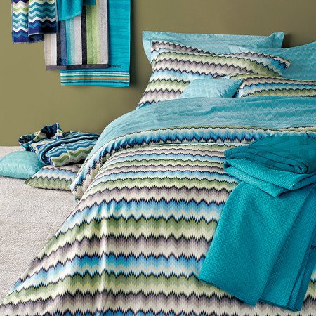Zig zag bedding set modern Missoni Home on shades of blue and grey green 170