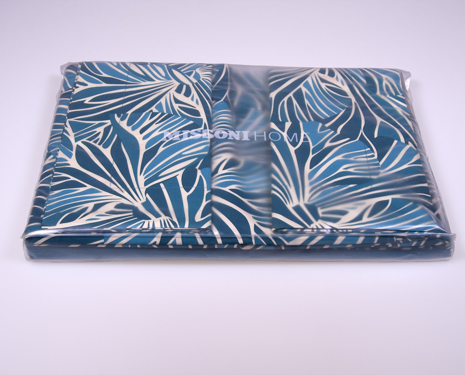 Stylized leaves bedding set-teal in pure cotton percale Missoni Home