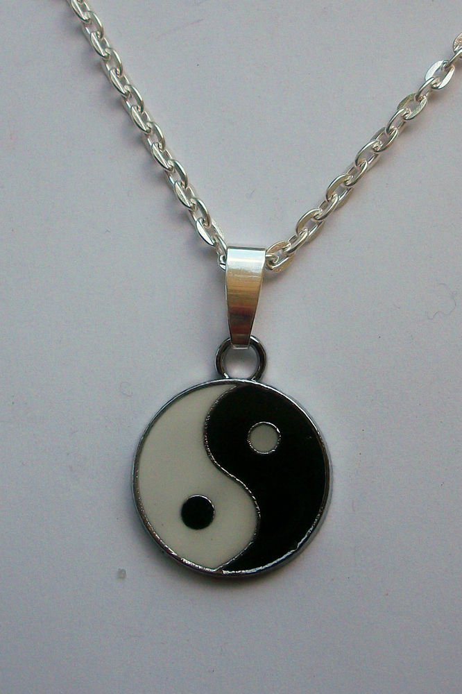 Yin Yang Black & White Enamelled Pendant Necklace
