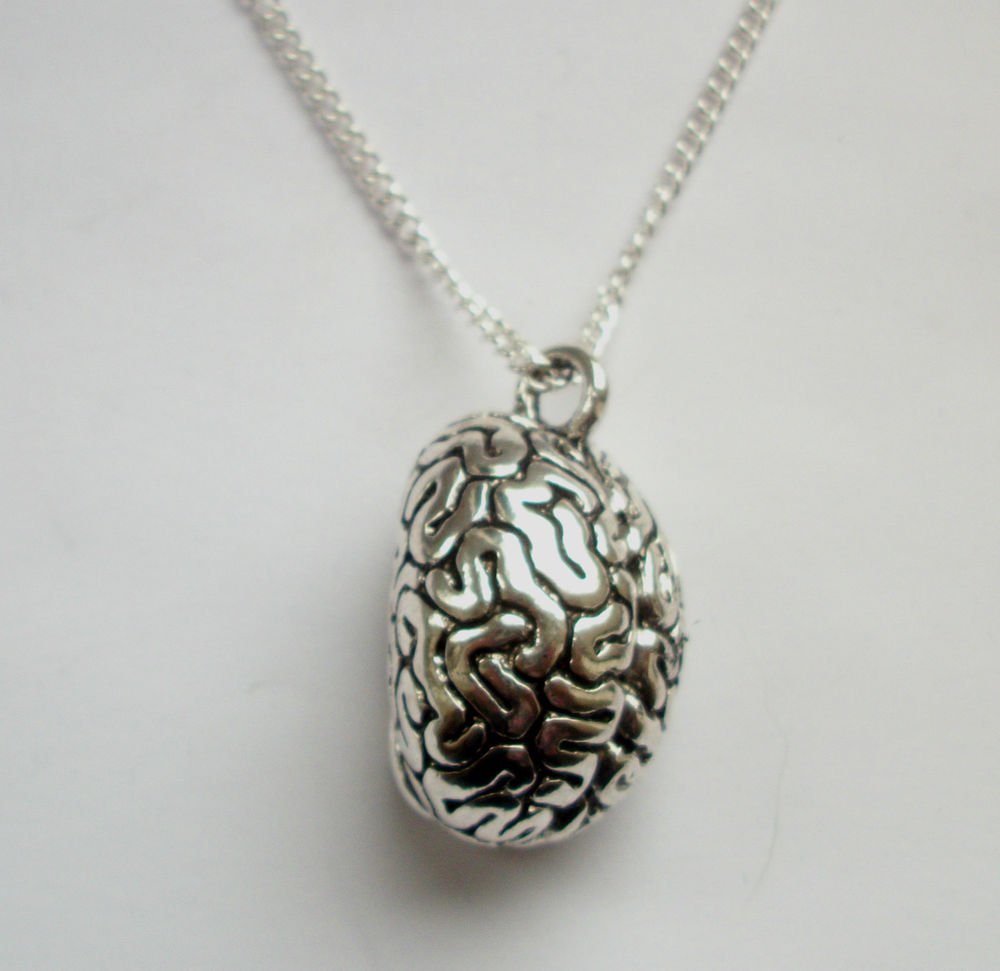 Brain Organ Pendant Gothic Silver Tone Necklace