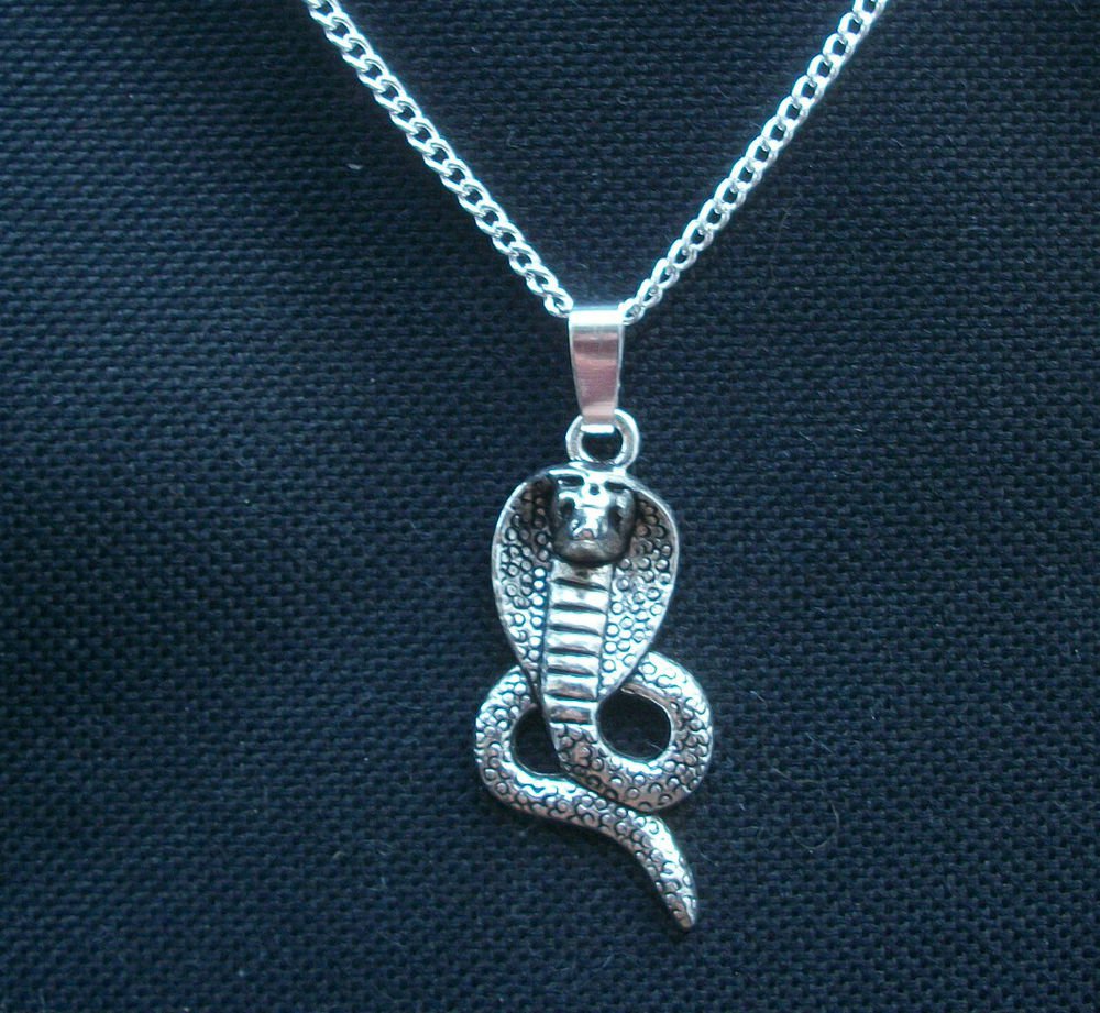 Cobra Snake Silver Tone Pendant Necklace