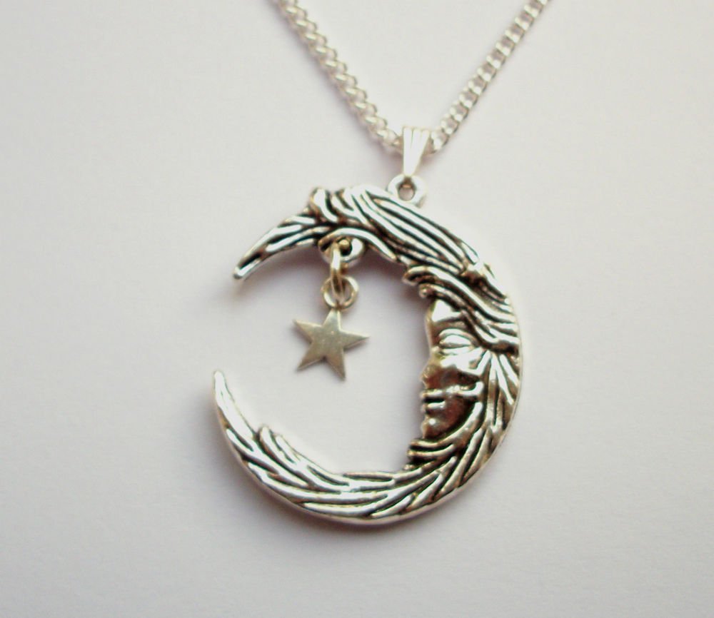 Moon Goddess large Moon Silver Tone Metal Pendant Necklace 18 inch