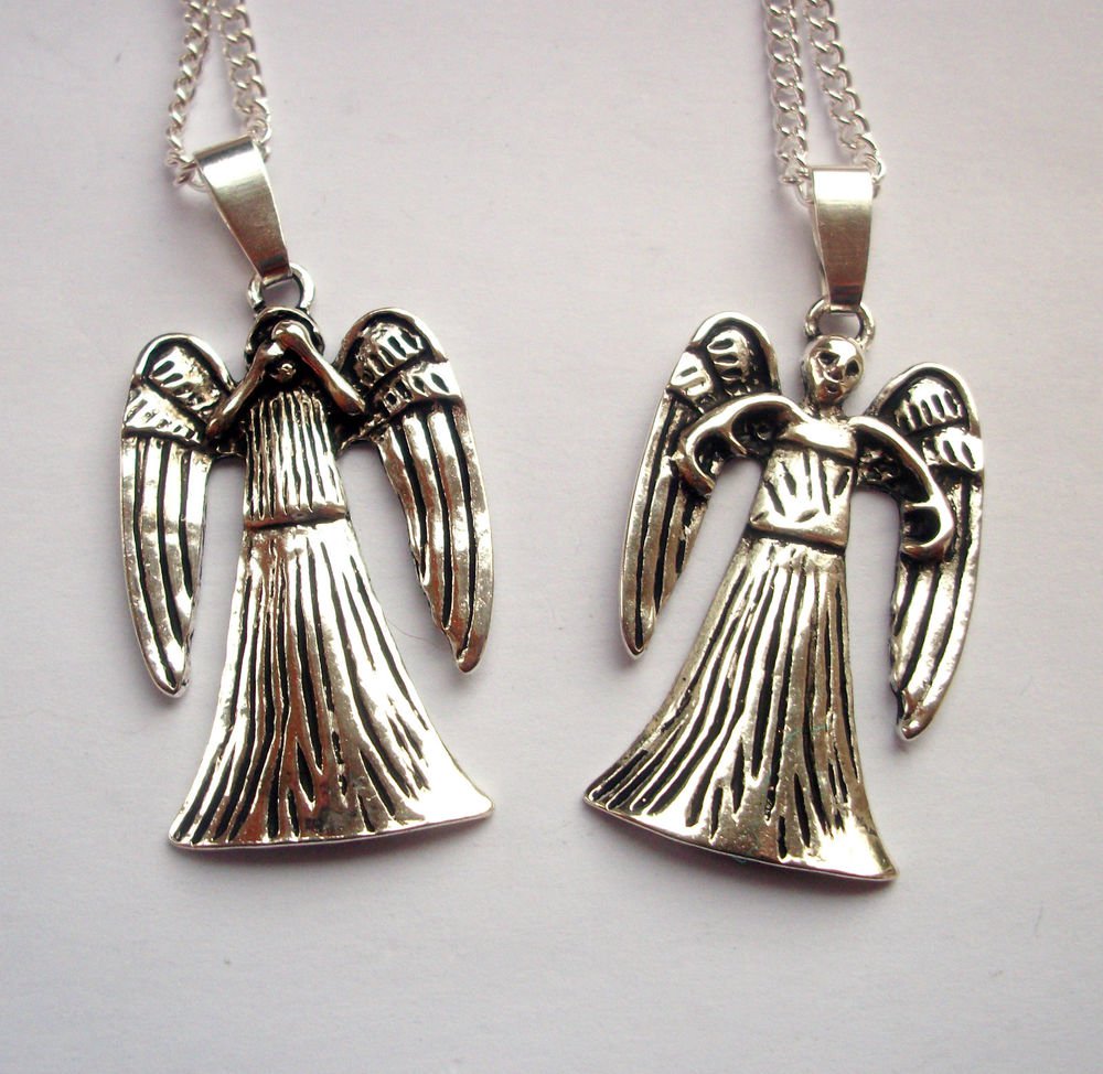 Dr Who Weeping Angel Pendant Necklace 1 on Silver Tone Chain