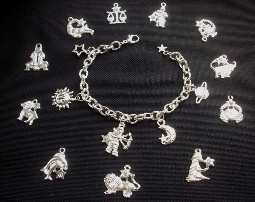 Star Signs Astrology Charm Bracelet Silver Tone