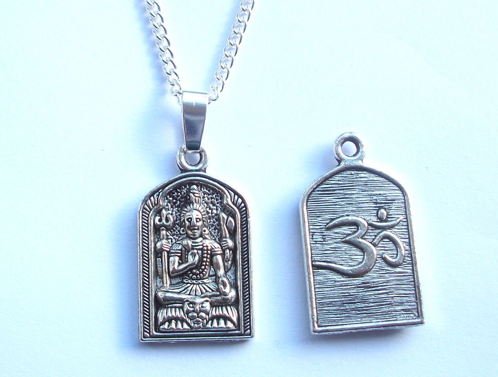 Kwan Yin Quan Yin Buddhist OM Aum Symbol Silver Tone Pendant Necklace