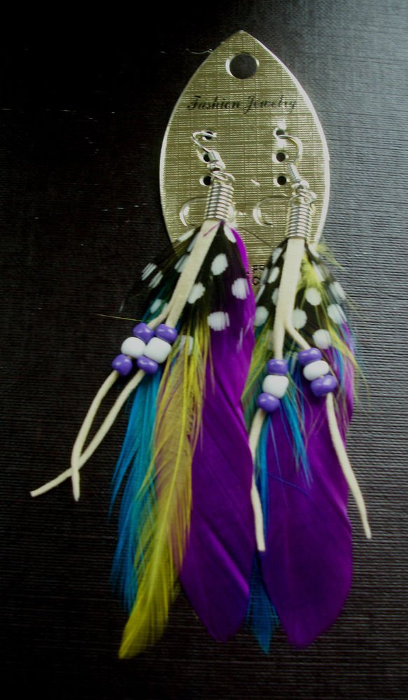 Feather Earrings Ethnic, Boho, Tribal, Hippy Summer Festival