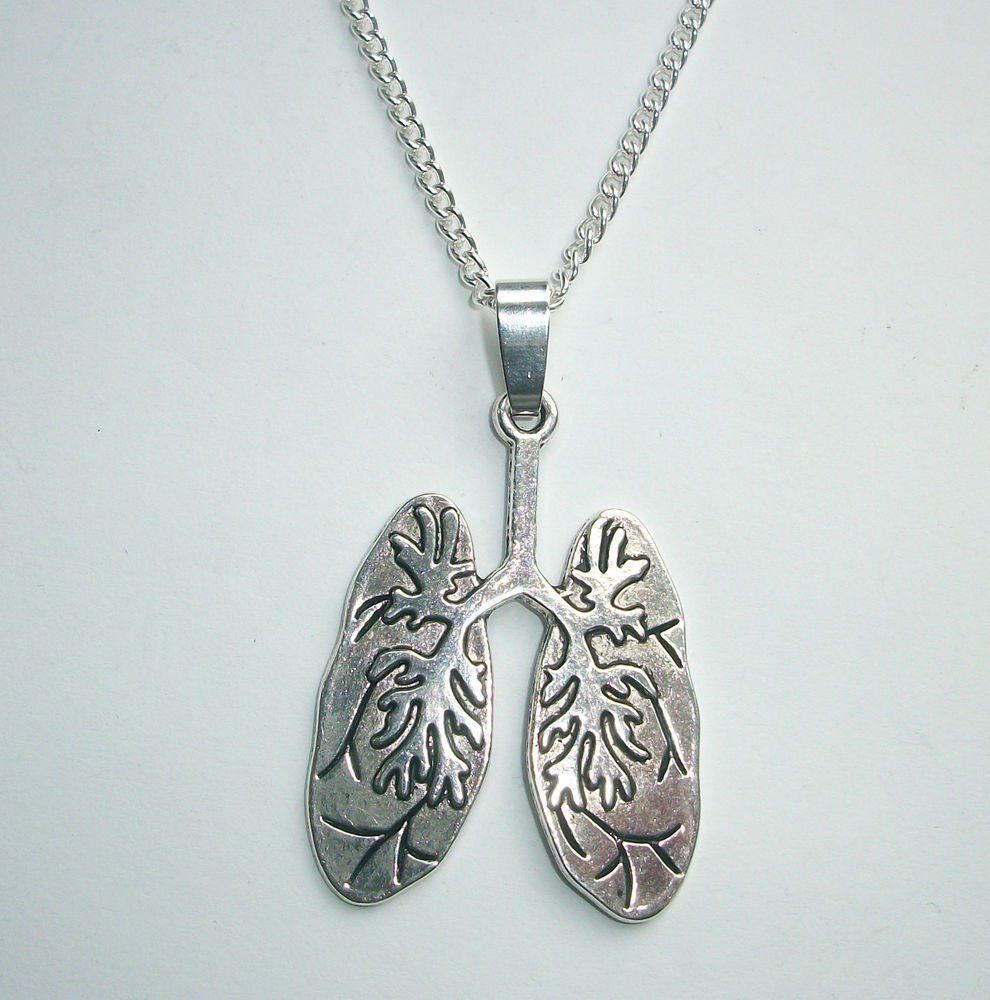 Lungs Body Part Pendant Silver Tone Necklace