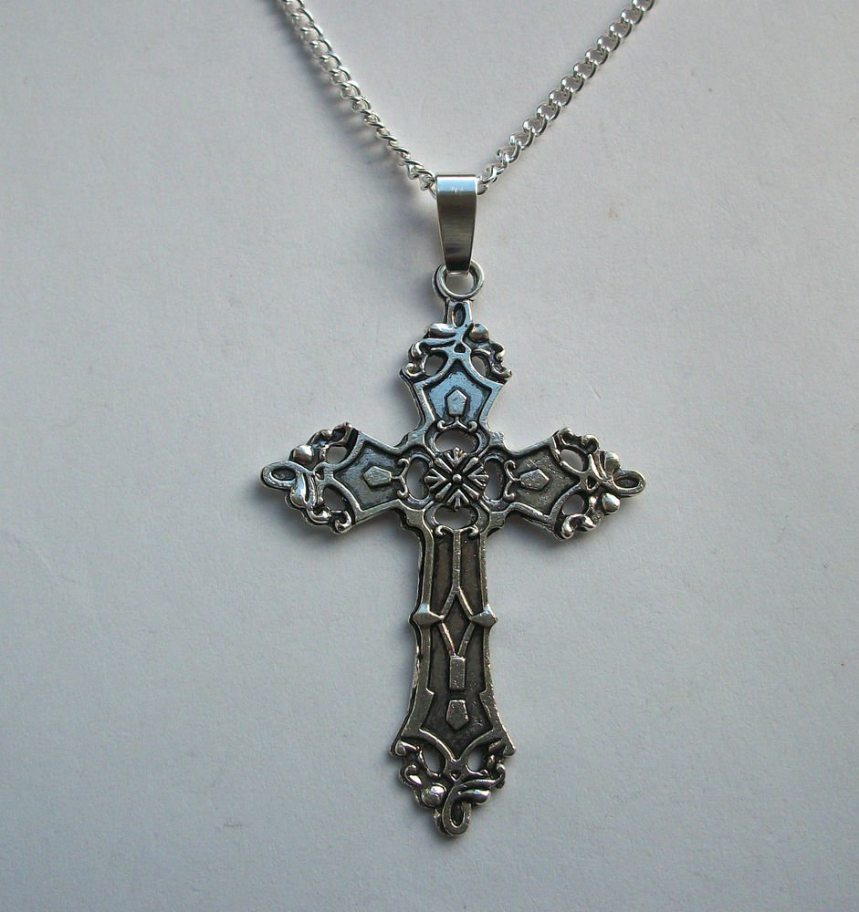 Cross Crucifix Silver Tone Pendant Necklace