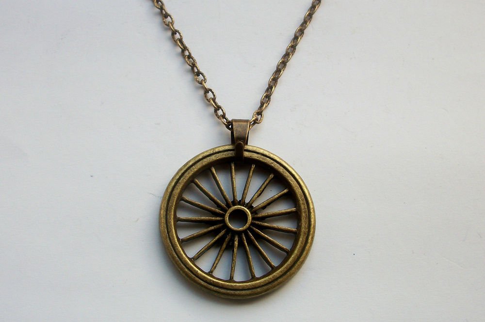 Buddhist Wheel Pendant Steampunk Antiqued Bronze Tone Necklace