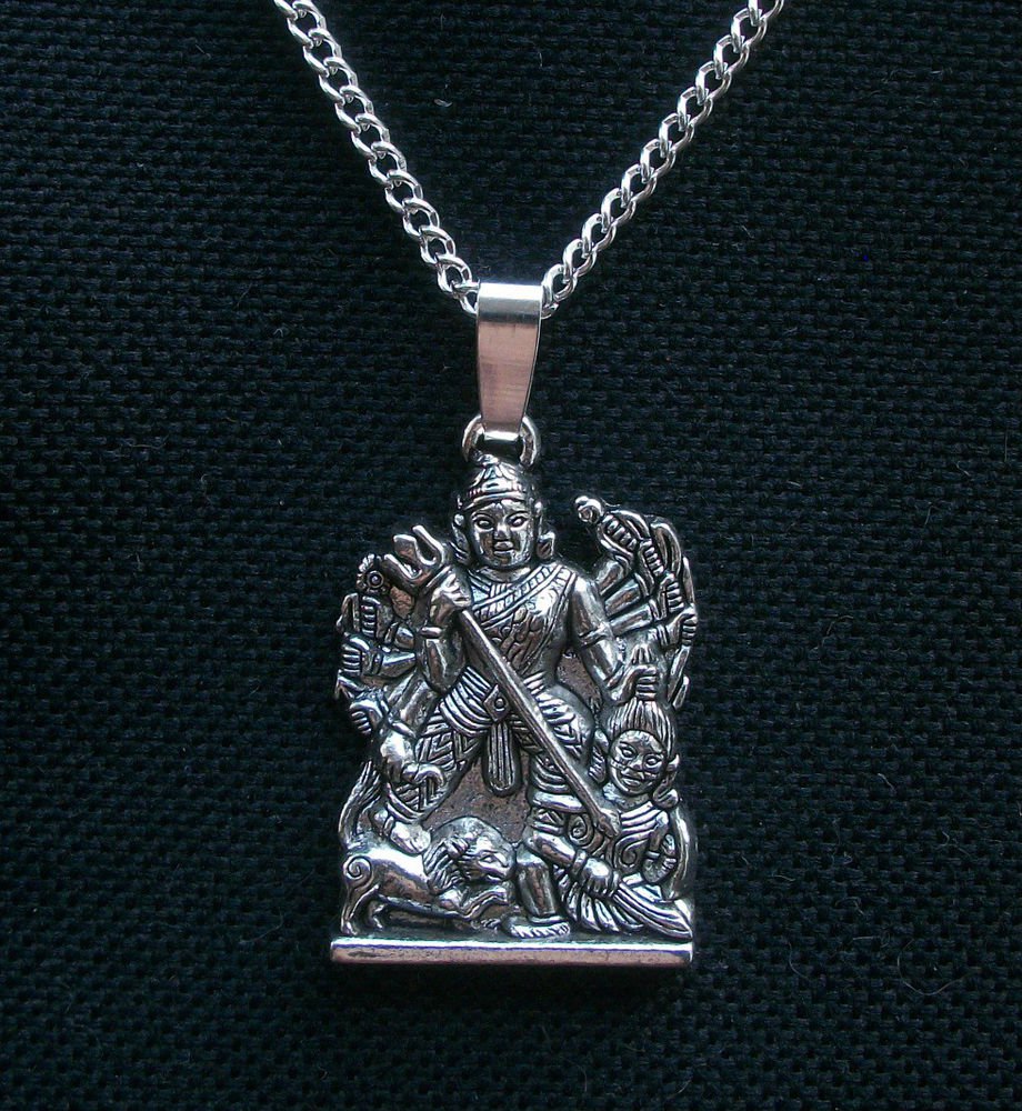 Khali Hindu God Silver Tone Pendant Necklace