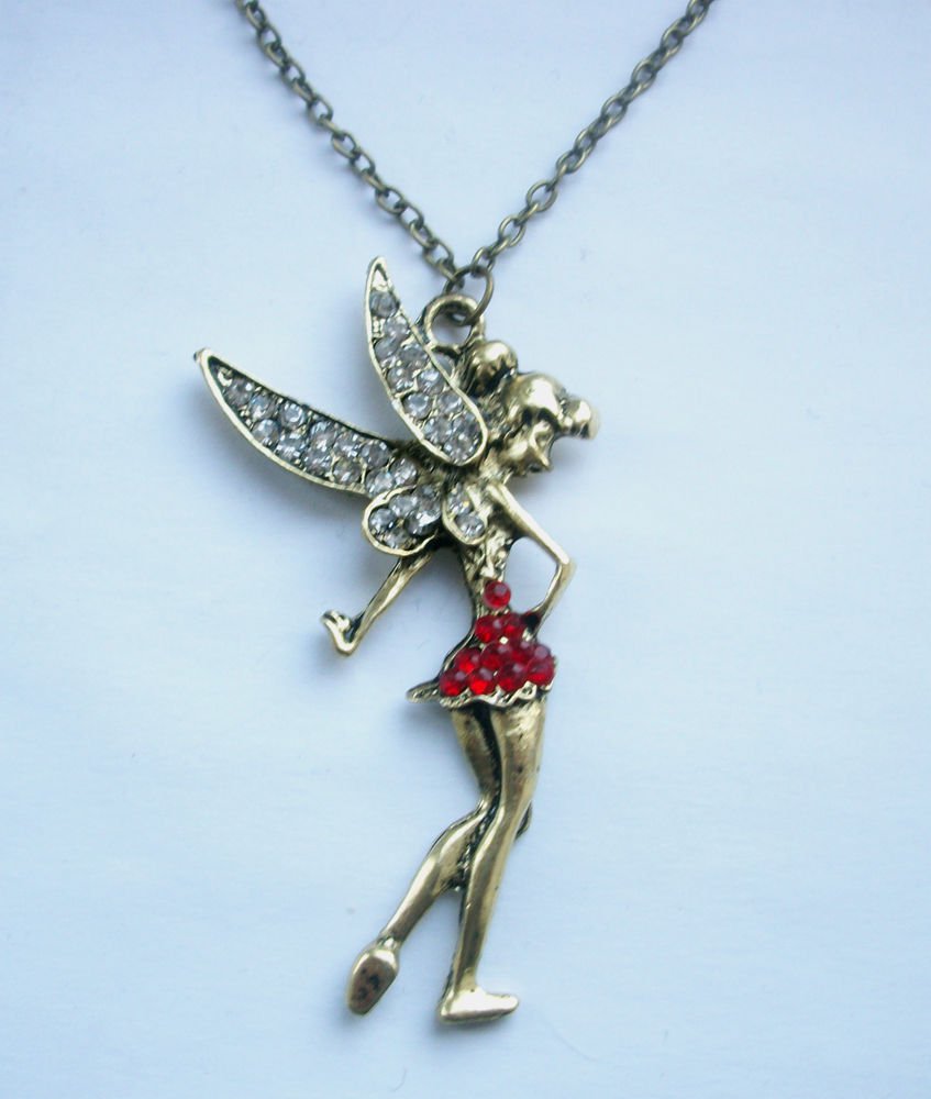 Fairy Tinkerbell Rhinestone Pendant on Long Chain