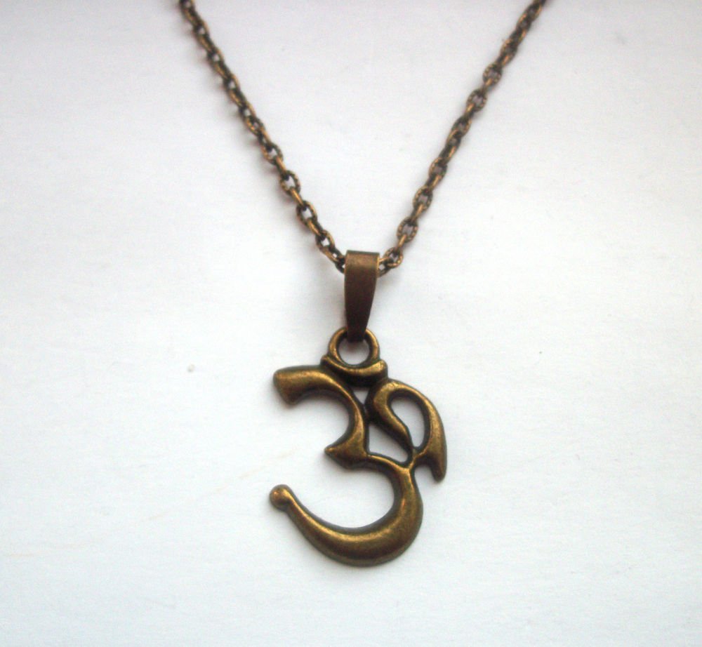 OM Aum Sign Large Symbol Bronze Tone Pendant & Chain