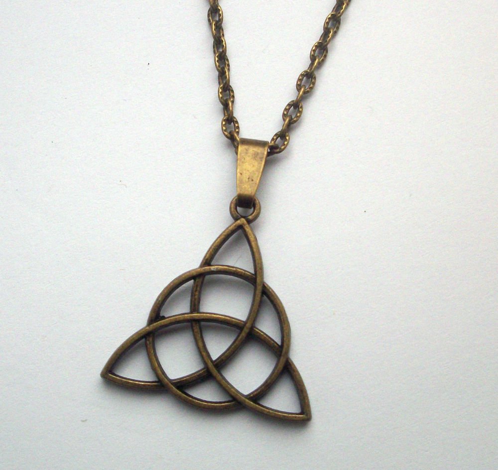 Triquetra Celtic Triangle Pendant Necklace Antiqued Bronze Tone