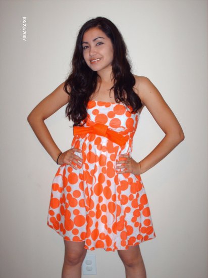Orange Polkadot Big Bow Dress - Large (Last One!!)