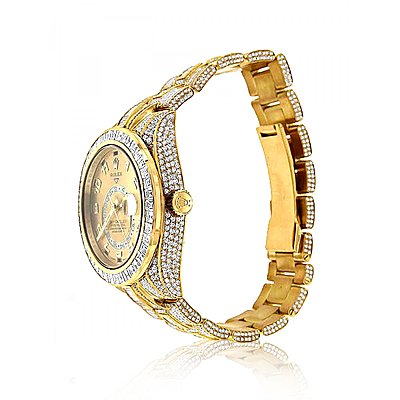 FULLY ICED OUT 18K YELLOW GOLD DIAMOND SKY DWELLER ROLEX WATCH FOR MEN 45CT