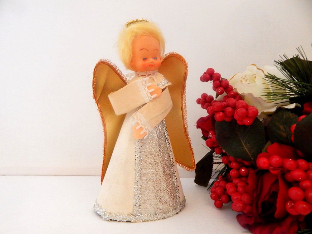 Angel Christmas Tree Top Vintage 1950s Retro Kitsch Girl Doll Figurine Ornament