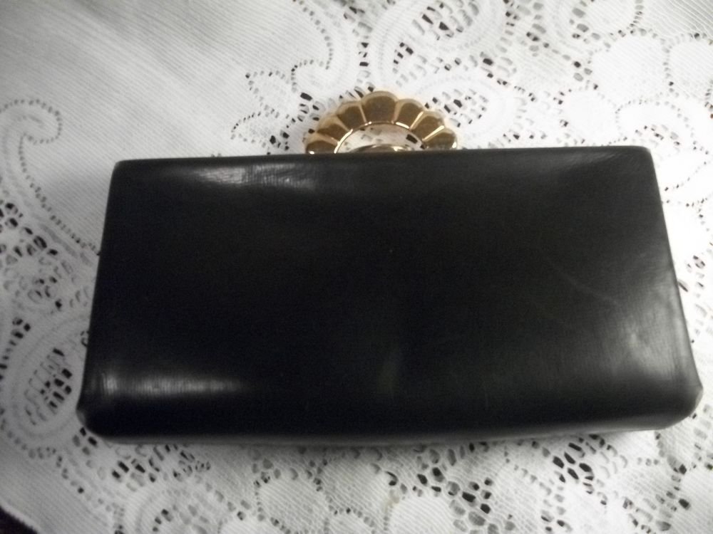 Black Leather Evening Bag VTG Evans Case Company Clutch Designer Purse