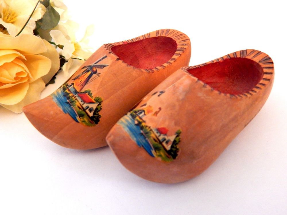 Miniature Dutch Shoes Wooden Clogs from Holland Vintage 1960's Travel Souvenir